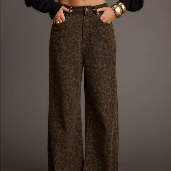 Wide Leg Leopard Print Jeans - Picture 2 of 7
